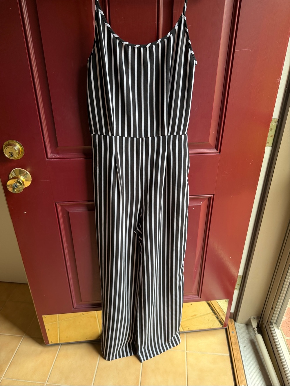 Ci Sono Black & White Vertical Stripe Jumpsuit - Women size S